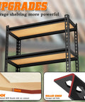 Tough As Nails 5-Tier Metal Shelving Unit Heavy Duty Storage Rack showing thickened MDF boards and rolled edges for durability.