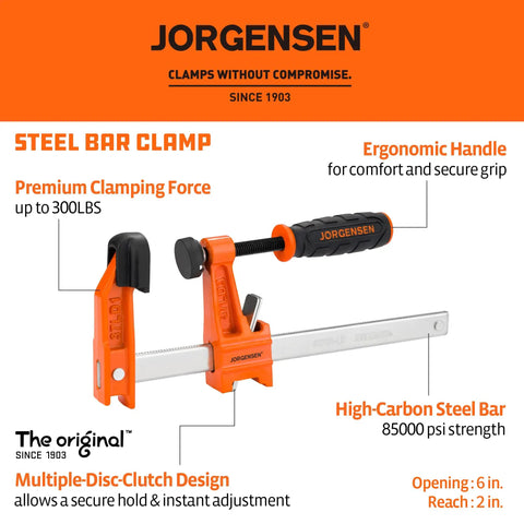 6 Inch Bar Clamp Set 2 Pack Steel F Clamp Light Duty 300 Lb Load Capacity Ideal For Woodworking Metalworking And DIY Projects