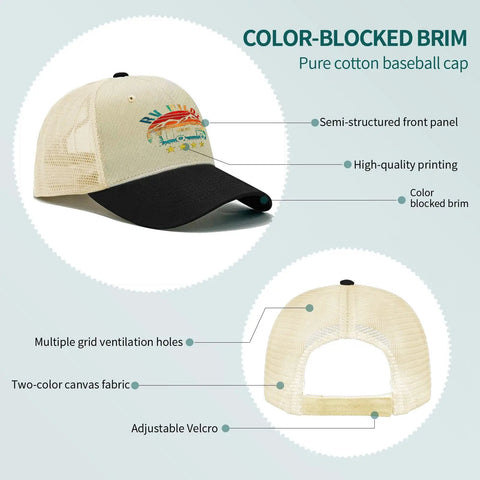 RV Pilot Vibes Camper Road Trip Trucker Hat For Adventure Lovers with color-blocked brim and adjustable Velcro