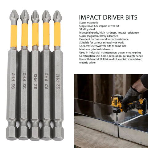 Get These Awesome Impact Driver Bit Sets Made From S2 Alloy Steel! 5-piece PH2 magnetic bits for power drills