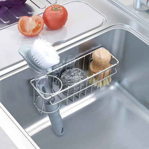 Heavy Duty 304 Stainless Steel 3 In 1 Kitchen Sink Sponge Caddy With Grip Tight Suction And Quick Peel Stick Mounts For Sponges Brushes And Cleaning Supplies Zero Drilling Required
