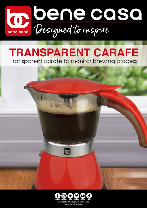 Red Electric Espresso Maker For 1 To 3 Cups With Transparent Carafe Auto Shut Off Clear Brew Preview Easy One Touch Espresso