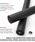 2 Pack 33.5 Inch Foam Swords For Adults, Padded Sparring Training Swords With Foam Blades And Wood Handles, Safe Martial Arts Practice For Fencing, Karate, Ninja, Samurai, And Kendo Fans, Black, showing close-up of foam detail and inner PVC tube for durability.