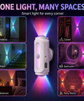 Rechargeable Motion Sensor Wall Lights Peel And Stick Sconces Set Of Two Wireless Magnetic Fixtures For Hallway Or Stairs overview with colorful lighting.