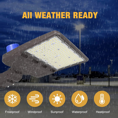 150W LED Parking Lot Light With 21,000 Lumens, 5000K Daylight White, IP65 Waterproof Outdoor Shoebox Flood Light, 100-277V, Dusk to Dawn Photocell, Adjustable Slip Fitter for Parking Lots, Roadways, and Yards