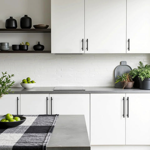 White kitchen cabinets with 12 Pack Matte Black Cabinet Pulls 5 Inch Center To Center Handles for Cabinets and Dressers Durable Metal