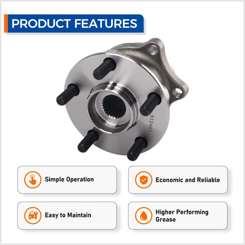 Rear Wheel Bearing And Hub Assembly 512401 Fits 2013 To 2016 Scion FR-S, 2013 To 2019 Subaru BRZ, 2019 To 2021 Crosstrek