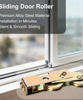 2 Pcs Sliding Door Rollers Replacement Set With Steel Ball Bearing Wheels shown next to a sliding glass door for patio use.