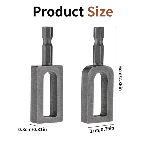 2 Piece Wire Twister Drill Bit Set 1/4 Inch Hex Shank for quick electrical wire connections, showing dimensions and shank size.