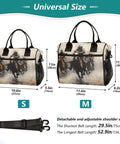Insulated Lunch Cooler Bag With Detachable Shoulder Strap Reusable Tote shown in two sizes with nylon exterior and horse print