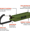2 Inch Ball End Hex Bit Set, 20 Piece S2 Steel with torsion zone and green compact holder with carabiner, labeled features