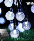Solar Powered String Lights With 200 LEDs, 72 ft Long, 8 Modes, Waterproof Crystal Globe Balls For Outdoor Patio in White