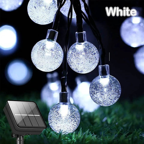 Solar Powered String Lights With 200 LEDs, 72 ft Long, 8 Modes, Waterproof Crystal Globe Balls For Outdoor Patio in White