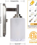 Side view of Two Pack Modern Sconces Wall Lighting Brushed Nickel Vanity Fixtures with Frosted Glass Shades, E26 base.