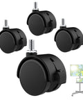 Set of four black 2-inch TV stand caster wheels with M8 threaded stems and locking brakes; nylon heavy-duty replacement.
