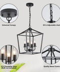 Four Light Farmhouse Industrial Lantern Cage Pendant Light In Gun Black Finish For Kitchen Island Dining Room Hallway Entryway And Foyer UL Listed Retro Rustic Vibe Easy To Install
