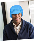 Blue Anti Static Work Caps 5 Pack Breathable Polyester Mesh Hat for industrial use, worn by a man in a casual setting.