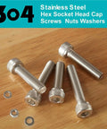 M4 Hex Socket Head Cap Screws Nuts And Washers Kit In 304 Stainless Steel With Assorted Sizes, Built To Last Heavy Duty Fastener Set For DIY Projects, Electronics, Automotive, And Machinery.