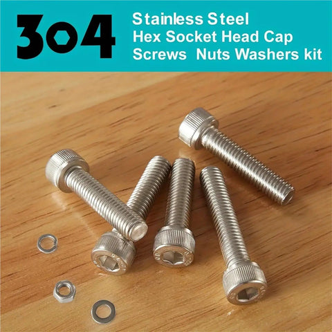 M4 Hex Socket Head Cap Screws Nuts And Washers Kit In 304 Stainless Steel With Assorted Sizes, Built To Last Heavy Duty Fastener Set For DIY Projects, Electronics, Automotive, And Machinery.