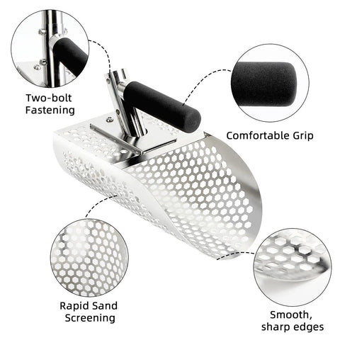 Sand Scoop For Metal Detecting And Treasure Hunting Stainless Steel Shovel With Adjustable Length Underwater Beach Dig Gear