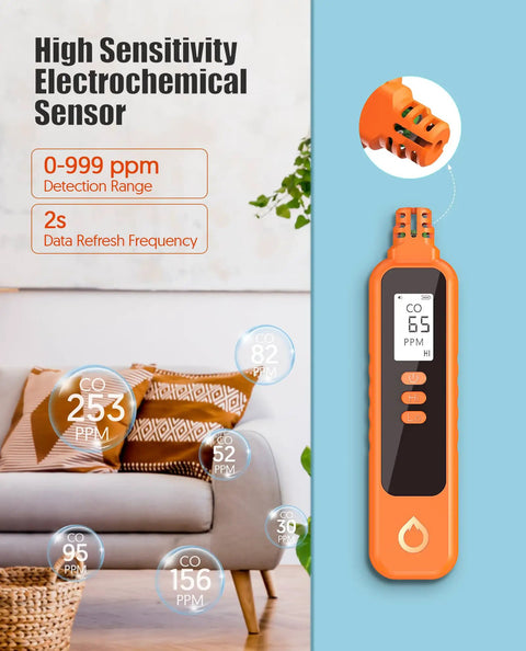 Portable Carbon Monoxide Detector With LCD Display, Battery Powered Handheld CO Monitor Alarm You Can Rely On For Home Outdoor Travel