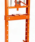 Heavy Duty 20 Ton Hydraulic H Frame Shop Press With Adjustable Worktable And Removable Stamping Plates in bright orange.