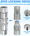 Flat Face Hydraulic Quick Connect Fittings Set One Quarter Inch NPT Dust Caps Included Universal Bobcat Style ISO 16028 Two Pack