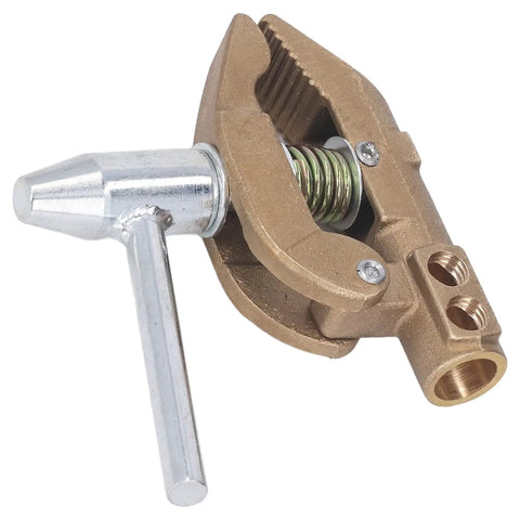 Practical 800 Amp Grounding Brass Welding Clamp With Durable Rubber Sleeve For Heavy Duty Metal Fabrication Jobs And Easy Installation On Various Surfaces Right Now, showing brass and steel components.