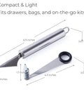 Compact 2 Piece Spiral Vegetable Cutter And V Shape Carving Tool Set Handheld Stainless Steel Kitchen Tools shown with measurements.