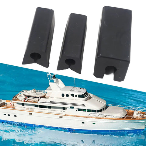 3 Pack Boat Transom Saver For Outboard Motors, Heavy Duty Marine Transom Support With Single Ram Hydraulic Tilt System Fit, Black PTR Material, Protects Hull On Long Hauls shown above a yacht on the water.