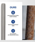 8 Pc 304 Stainless Steel M6 Fully Threaded Rod Set, 10 Inch Long Right Hand Threaded Rods With Nuts, rustproof vs rusted comparison