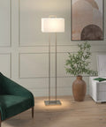 Tall 68 Inch Floor Lamp With White Fabric Rectangle Shade In Brushed Silver Finish for Living Room, Bedroom, or Office Includes Easy To Use 8 Foot Cord