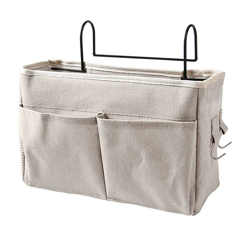 Cotton Linen Nightstand Hanging Bag With Metal Bracket And Multiple Pockets For Bunk Beds Dorm Rooms Kitchen Cabinets And Wardrobes