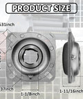 Relubricable One And One Eighth Inch Square Bore Disc Harrow Flange Bearing Unit with dimensions and metal disc views