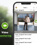 Smart Garage Door Opener Remote With App Control And Wireless Sensor That Plays Nice With Apple HomeKit Amazon Alexa Google Assistant And IFTTT Fits All Sectional Doors featuring video monitoring on smartphone.