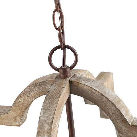 Top view of Go To Farmhouse Orb Chandelier Pendant Light With Handmade Weathered Wood Finish And Rustic Bronze Accents close-up