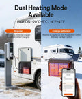 Compact 12V 320AH LiFePO4 Battery With Fast Self Heating Element For Rv Trailers Solar Setups And Marine Yachts shown with dual heating mode details.