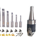 NT40 M16 Boring Head Set With 2 Inch Boring Head And 1/2 Inch Boring Bar, 6 Piece Set With Inserts Included, NT40 Arbor, Durable Black Finish