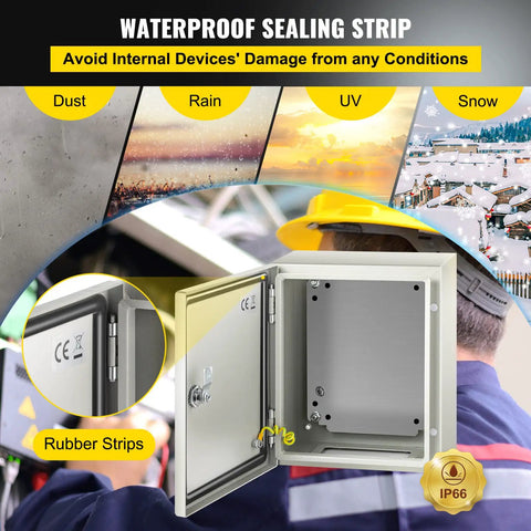 Heavy Duty 12 X 10 X 6 Inch Steel Electrical Enclosure Nema 4x Ip66 with waterproof sealing strip for protection against dust and rain.