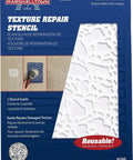 Knockdown Texture Stencil Set Medium for walls and ceilings shown in packaging, 8 by 10 inch reusable plastic stencil.