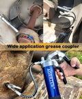 Blue AORRZER grease gun coupler with 12-inch spring hose and quick-release 1/8 in NPT fitting