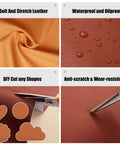 Waterproof Self Adhesive PU Leather Repair Tape with lychee grain texture showing soft, waterproof, and cut-out features.