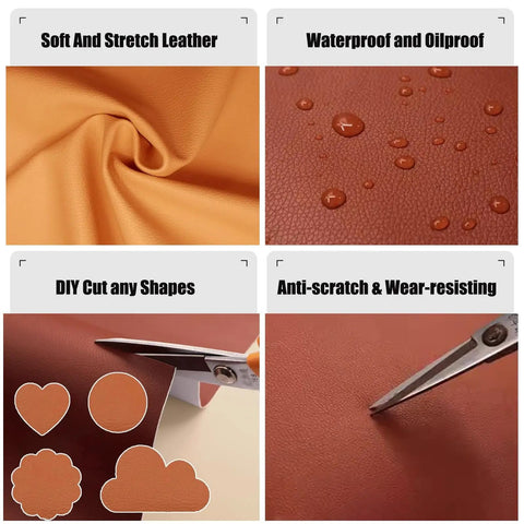 Soft and stretchable self adhesive waterproof PU leather repair patch with lychee texture for sofas, chairs, and car seats.