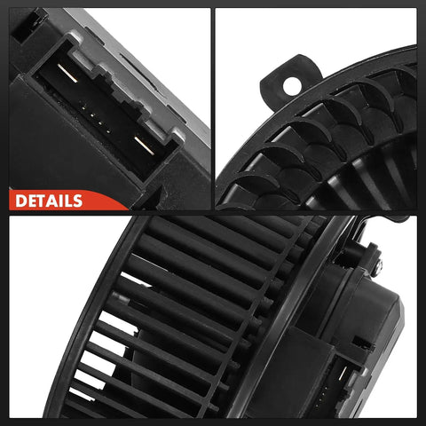 Close-up of Front Hvac Heater Blower Motor With Fan Cage for Buick Enclave, showing fan cage details and motor connection.