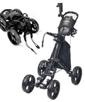 Four Wheel Golf Push Cart With Cup Holder And Umbrella Holder One Click Folding Height Adjustable Handle Lightweight Foldable Golf Pull Cart For Easy Car Trunk Storage, black aluminum frame