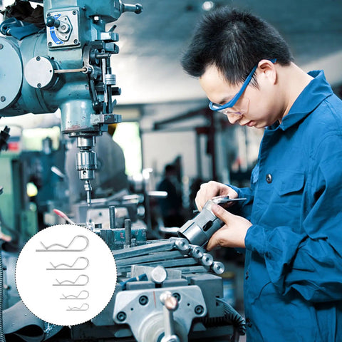Technician using 20 Pcs Carbon Steel R Clip Cotter Pins Kit For Trailers Mowers Tractors Fasteners Spring Hairpin Clips