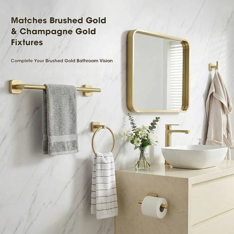 Brushed Gold Towel Bar Set 4-Piece With 23.6-Inch Towel Bar, Towel Ring, Toilet Paper Holder And Robe Hook, Stainless Steel