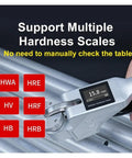 Lightweight Portable Digital Aluminum Hardness Tester Straight Shooter showing hardness scale display with multiple options.