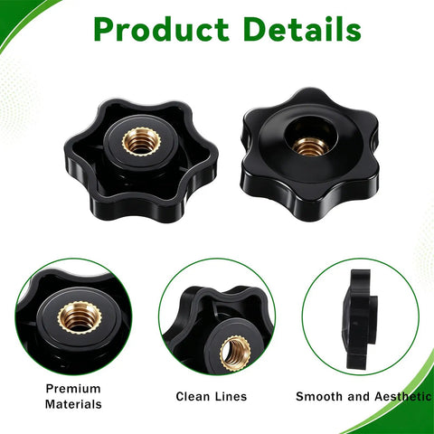 Two Twenty Count One Quarter Twenty Thread Star Knobs Durable Nylon Thumb Screws With Solid Brass Insert showcasing premium materials and smooth aesthetics.