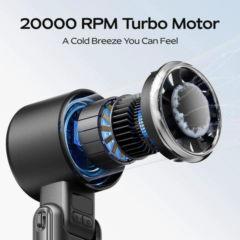 Portable Handheld Fan With Ice Cooling Tech, 5 Speed Turbo Personal Mini Fan, USB Rechargeable showing 20000 RPM motor detail